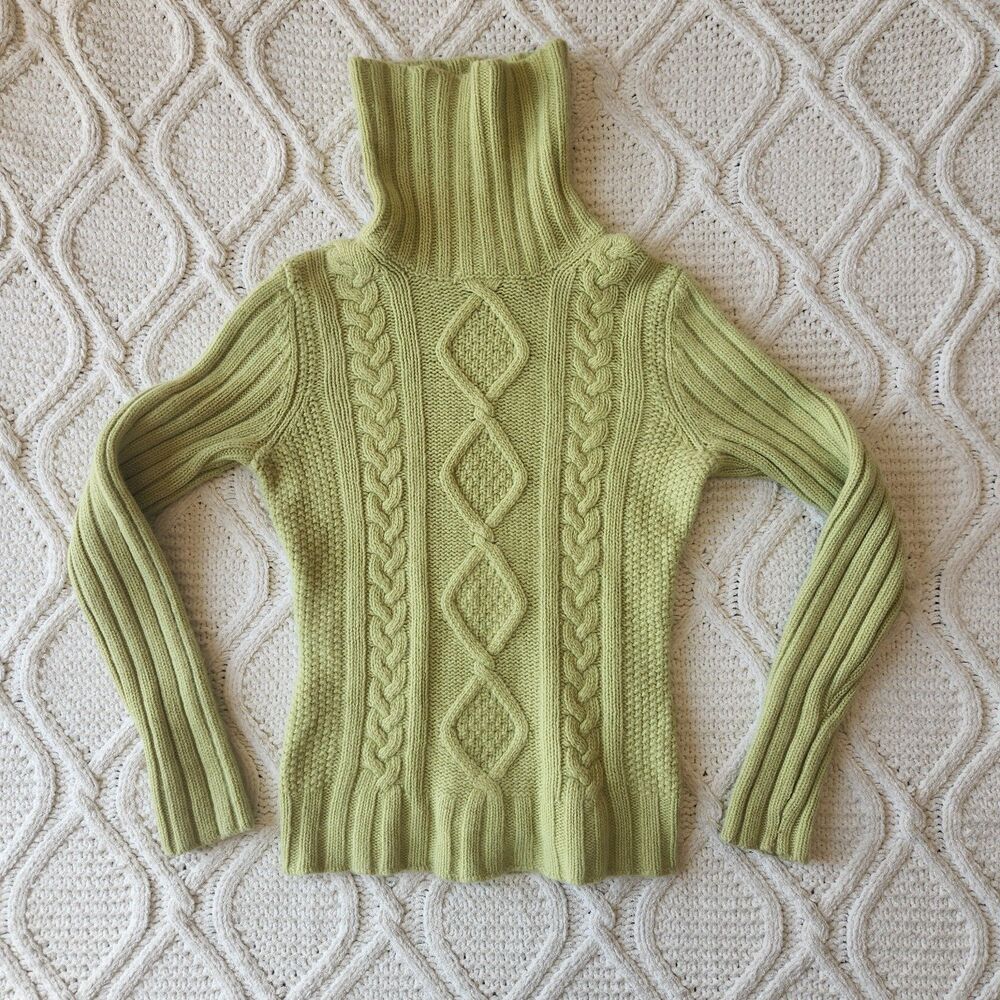 Vintage Banana Republic Angora Lambswool Cable Knit Turtleneck Sweater Y2K- S